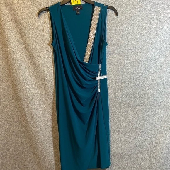 12 MSK White Rhinestone Embellished Green Party Dress Size S - Picture 1 of 5